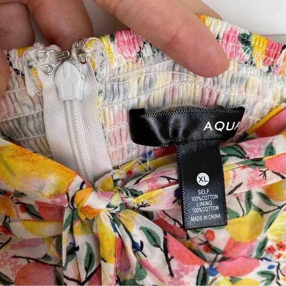 AQUA lemon print cotton smocked strapless midi dress XL - Picture 4 of 8